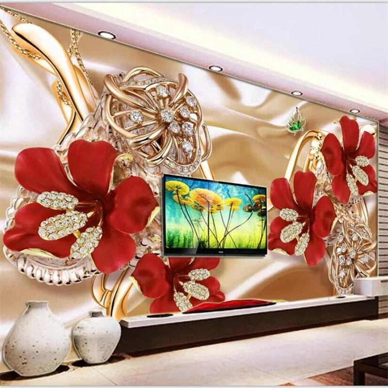 3d обои ювелирные изделия цветы ТВ фон стена гостиная спальня обои|custom wallpaper|wallpaper