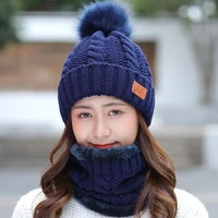 2021 new knitted winter hat scarf set women thick cotton beanies and ring scarf female knitted winter accessories girls gift