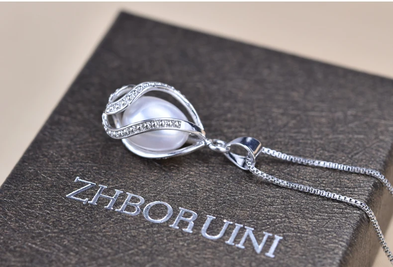 Жемчуг бренда "zhboruini" Ювелирный Набор 925 пробы серебряные ювелирные изделия Бусы из натурального пресноводного жемчуга колье с кулоном в виде клетки серьги набор для женщин подарок