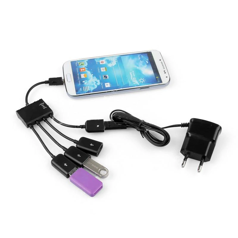 4 портовый USB концентратор микро зарядка кабель OTG разветвитель соединитель для