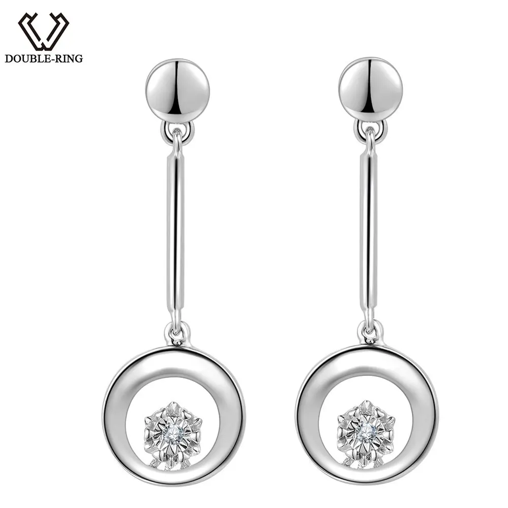

DOUBLE-R 0.02ct Natural White Diamond Earrings Women Round Solid 925 Silver Long Drop Earrings Classic Wedding Fine Jewelry Gift