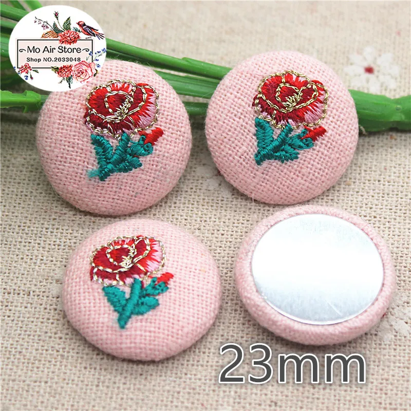 10 шт. 23 мм вышитый цветок с плоской задней поверхностью покрытая тканью круглая