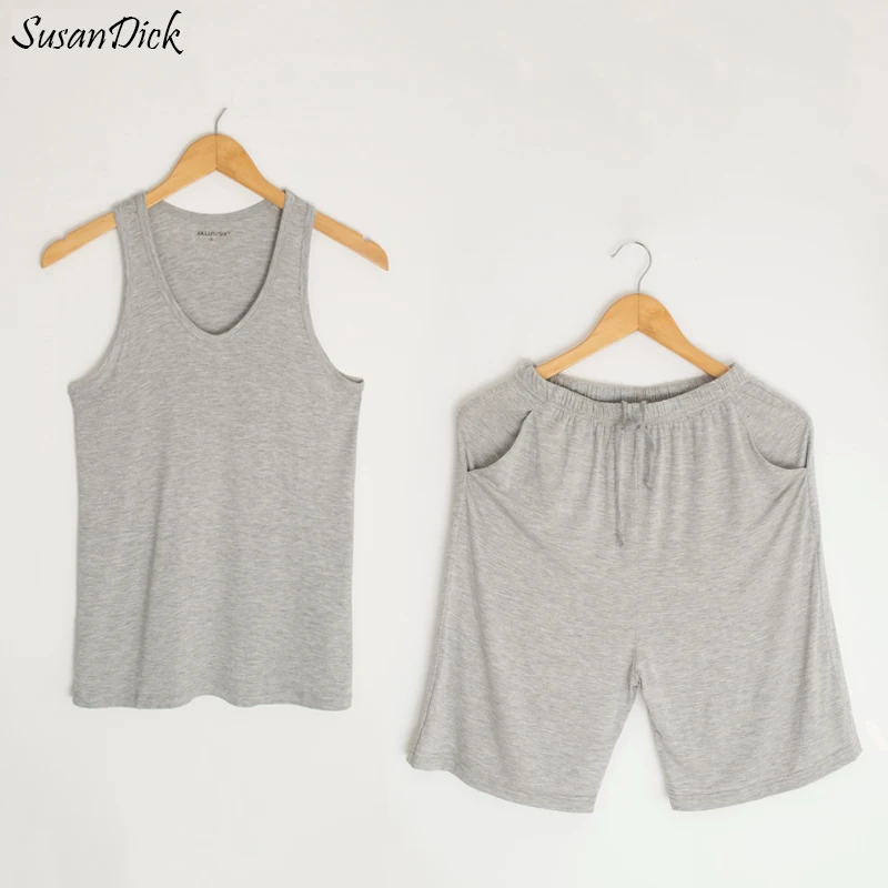 SusanDick 2019 Летние пижамы Для мужчин мягкий модал сна жилет шорты Комплект Высокое