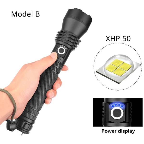 Model B 3000лм Ультра мощный XHP70.2 светодиодный фонарик XHP50 USB Перезаряжаемый фонарь с зумом 18650 26650 охотничий фонарь Алюминиевые фонари - Испускаемый цвет: Model B