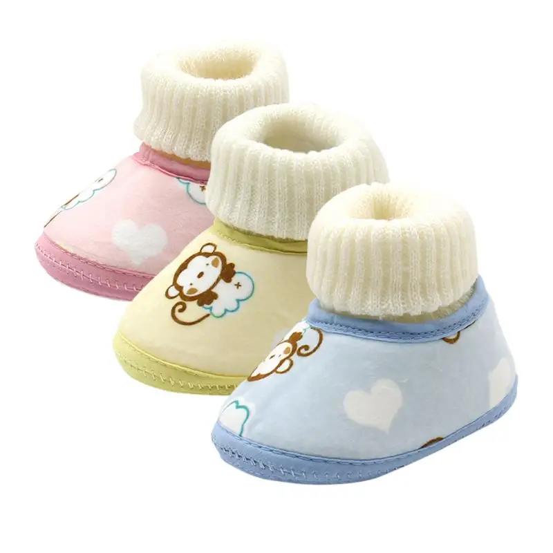 

Baby Girls Boys Monkey Printed Shoes Infants Crochet Knit Fleece Boots Toddler Wool Snow Crib Winter Booties New 0-18Months