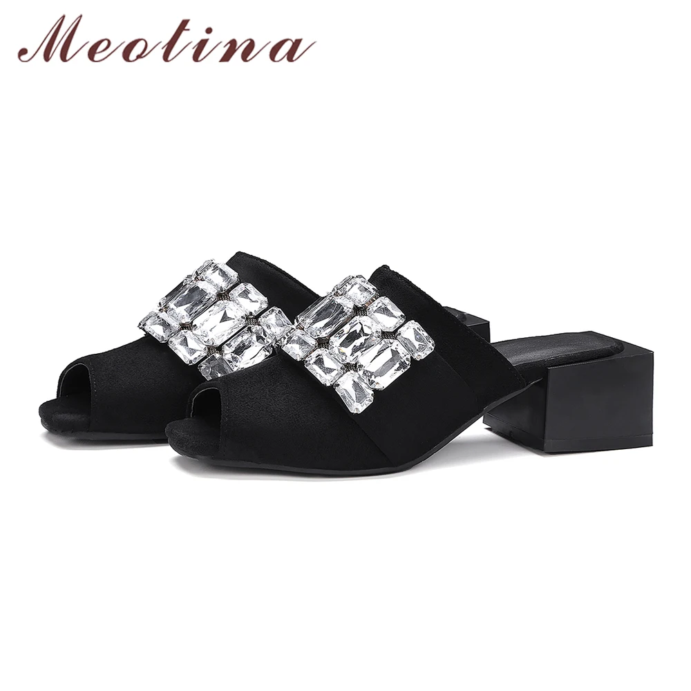 Женские сандалии с открытым носком Meotina желтые черные шлепанцы кристаллами