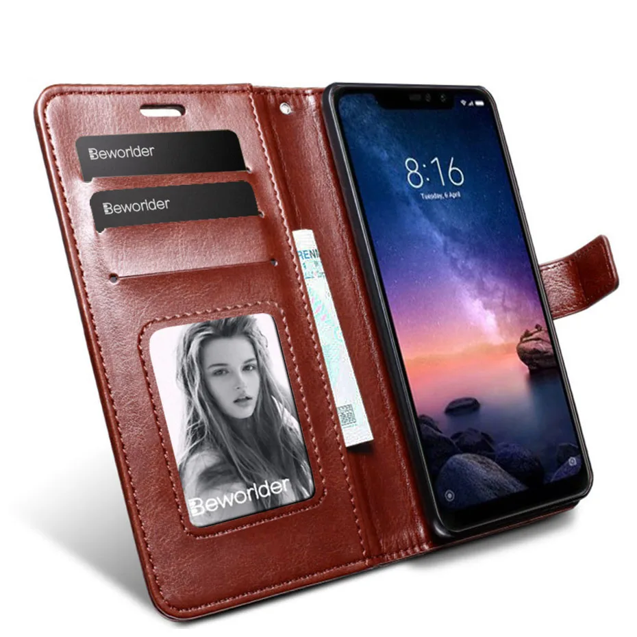 Кожаный чехол для Xiaomi Redmi Note 6 Pro кошелек рамка фото из искусственной кожи