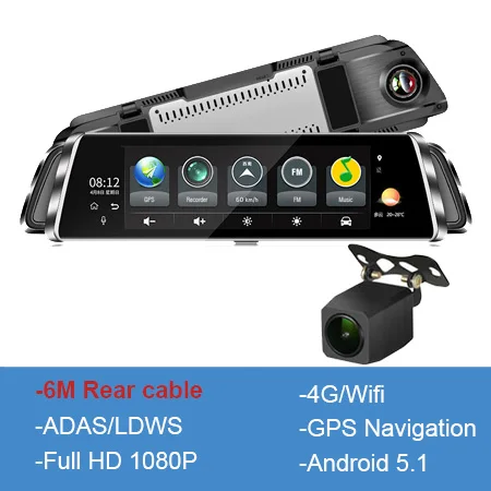 Зеркало-видеорегистратор Anstar, 10 дюймов, Android, HD 1080P, Wi-Fi, GPS
