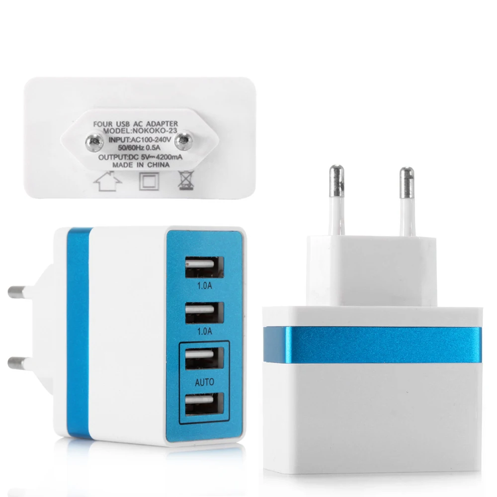 4 портовые USB мульти зарядные устройства 5V 1A европейская вилка несколько