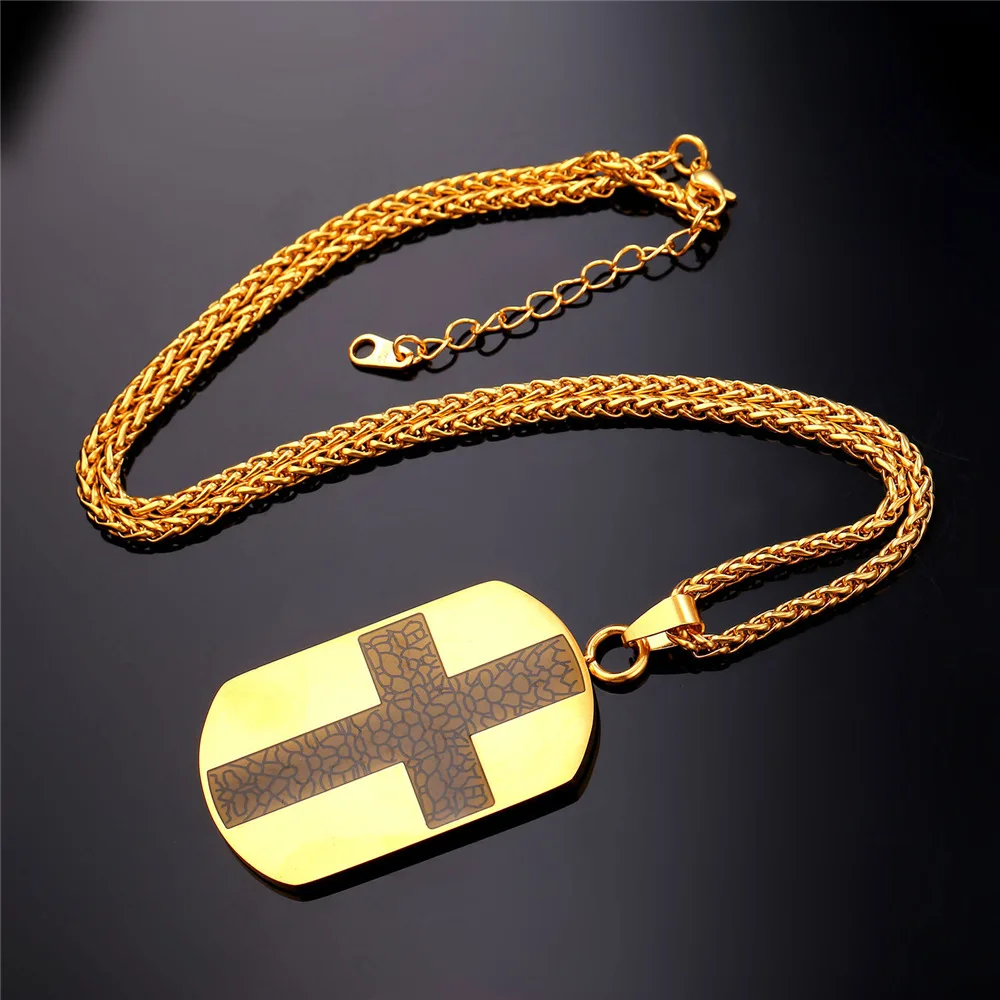 U7 Мужской Крест Подвеска Ожерелье Из Нержавеющей Стали Эмали Кулон С Цепочкой