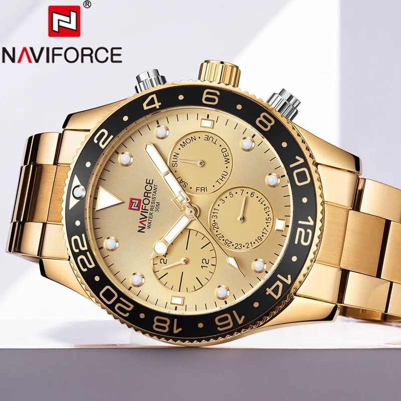 Часы NAVIFORCE мужские спортивные водонепроницаемые кварцевые из нержавеющей стали