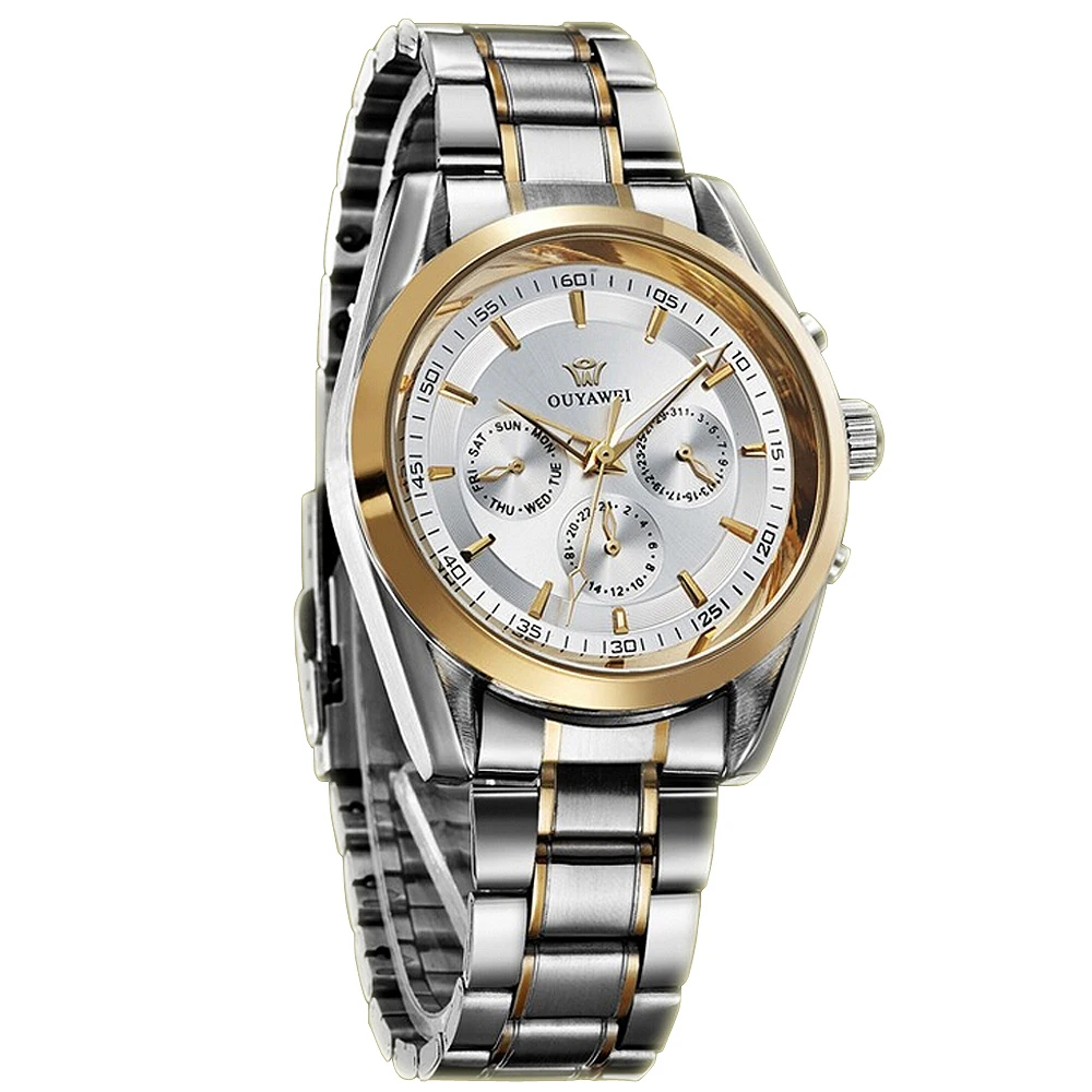 OUYAWEI Серебряный Циферблат Дата День Автоматическая Мужские Механические С