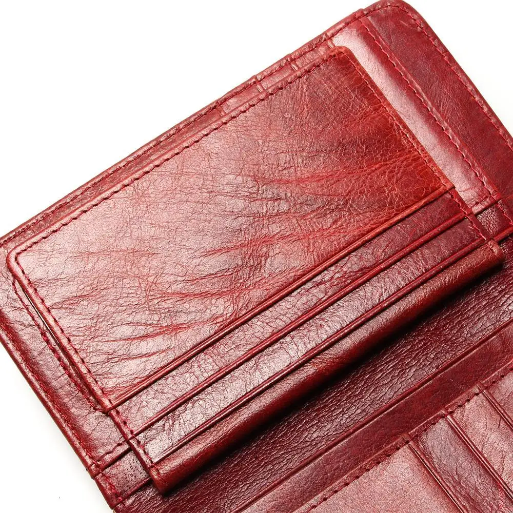 

High Quality 2019 New Style Layer Of Import Oil Wax Cowhide Medium Paragraph Buckle Leather Wallet Women's Purse