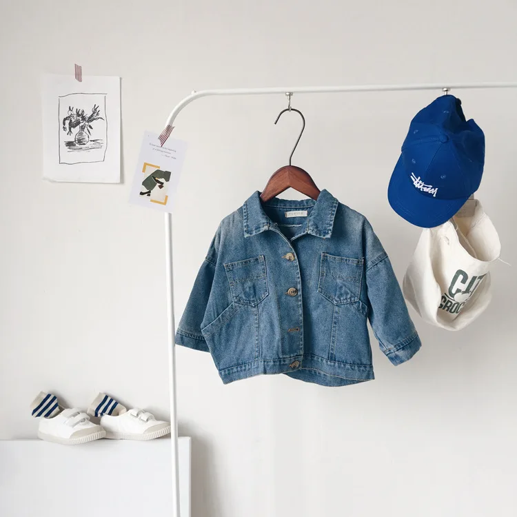 WLG/осенние куртки для мальчиков и девочек детские свободные модные джинсовые