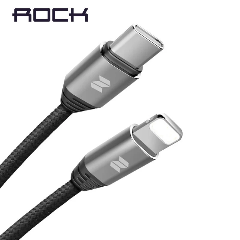 ROCK type c для освещения iPhone кабель металлический 1 м для Lightning USB C кабель для передачи данных для iOS 8 9 10 11 нейлоновый плетеный шнур для зарядки