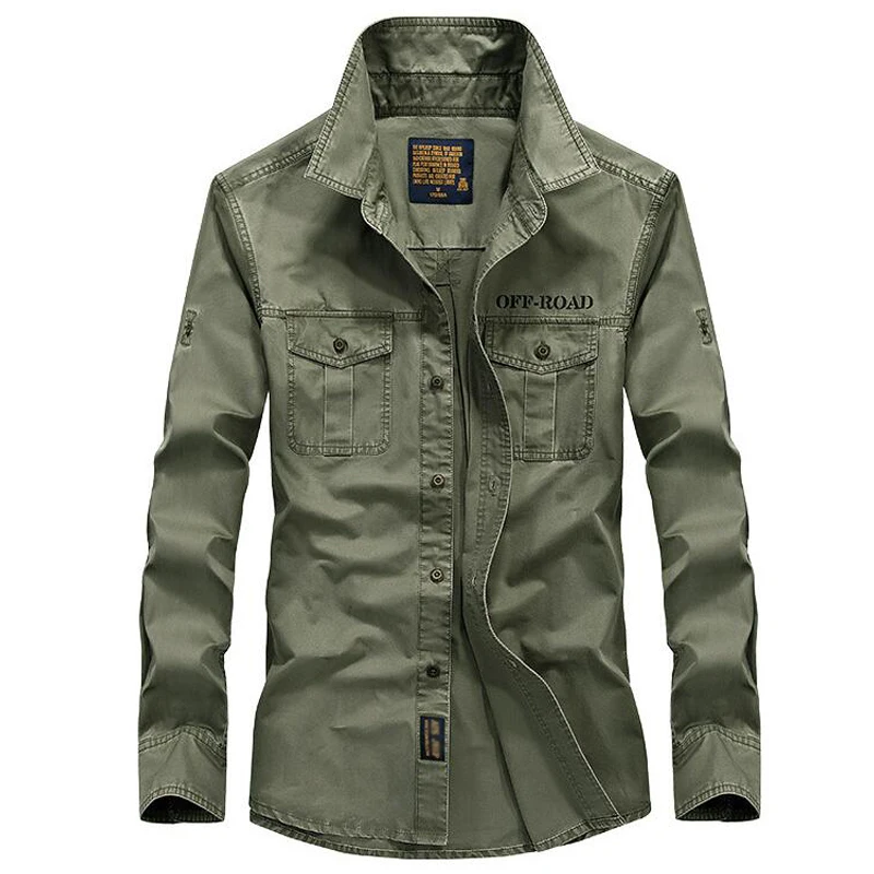 Рубашка мужская с длинным рукавом 100% хлопок в стиле милитари|Повседневные