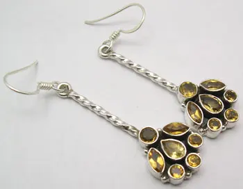 CITRINE 4cm Серебряный камень хризолит Длинные висячие серьги 5,4 см Религия ювелирные изделия вариации - Окраска металла: CITRINE 4cm