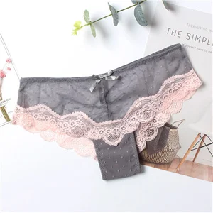 New Arrival Women Briefs Comfy Seamless Sexy Lace Transparence Underwear Panties Black/ Gray/ Red/Brown - Цвет: Серый