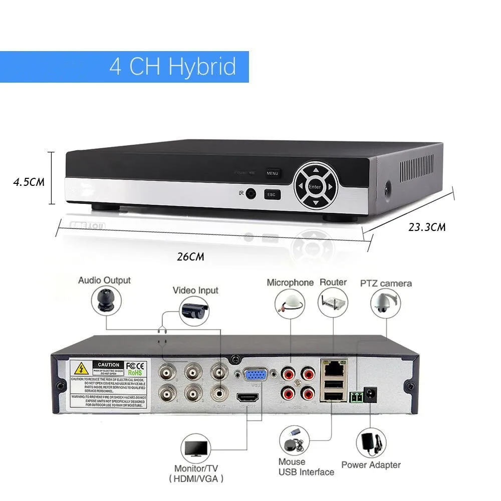 4CH Гибридный 1080N 5 в 1 AHD DVR CCTV цифровой диктофон HDMI Выход Обнаружение движения (1080 P