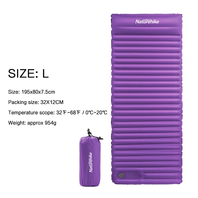Purple L Naturehike утолщенной и расширенный водонепроницаемый туристический коврик надувной коврик компактный матрац для пеший туризм с рюкзаком - Цвет: Purple L