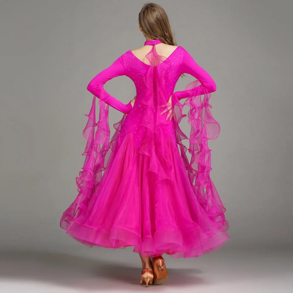 

New Women Ballroom Dance Dress Set With Necklace Lycra Gauze S-XXL Stage Standard Costume Vestido Flamenco Outfit Dance Costumes