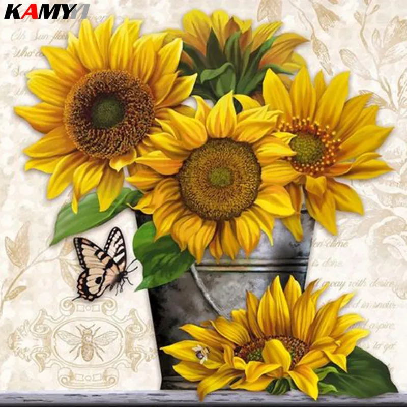 Полный квадрат/круглый 5D DIY алмазная живопись Вышивка Подсолнух полная дрель