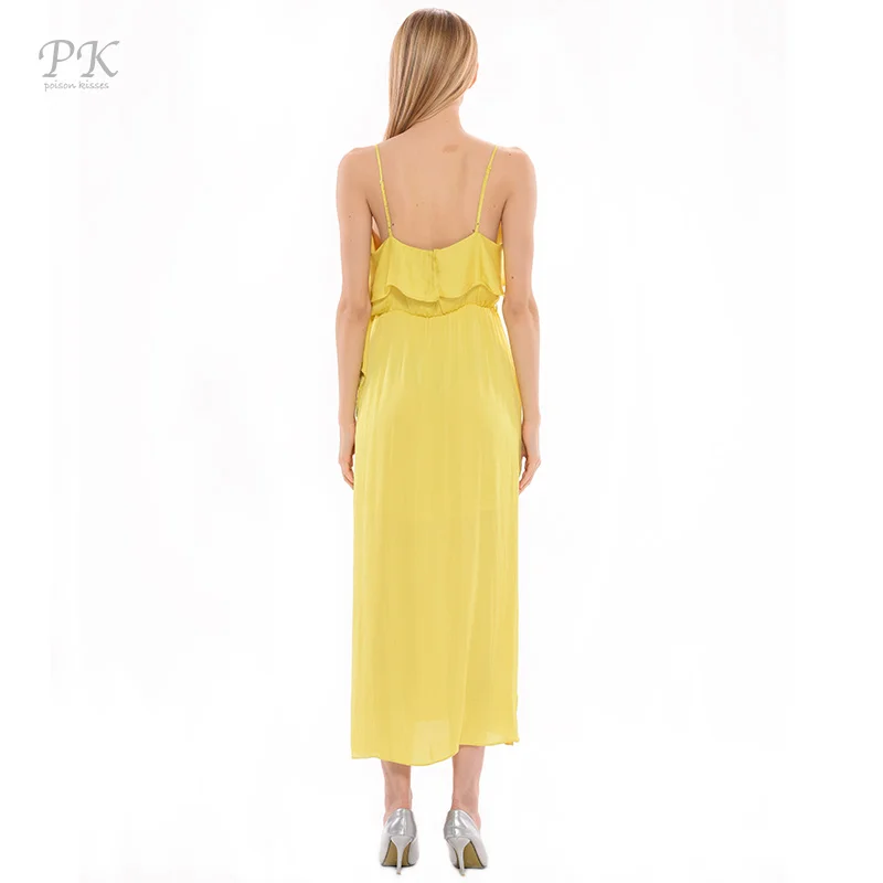 PK 2017 желтое Макси женское платье длинное летнее Бандажное Vestidos Mujer Boho халат Elbise