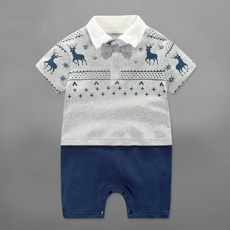 2019 Baby Rompers Gentleman Design Short Sleeve Boys with Bowknot Jumpsuit Newborn Clothes |