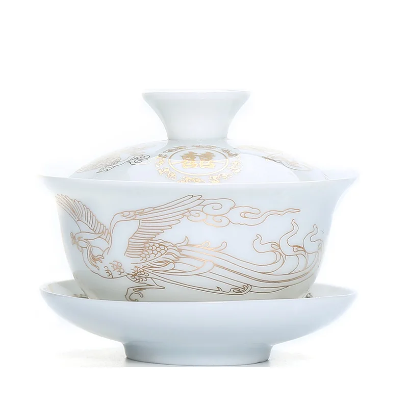 Изысканный чайный сервиз Gaiwan с изображением китайских цветов и птиц фарфоровый