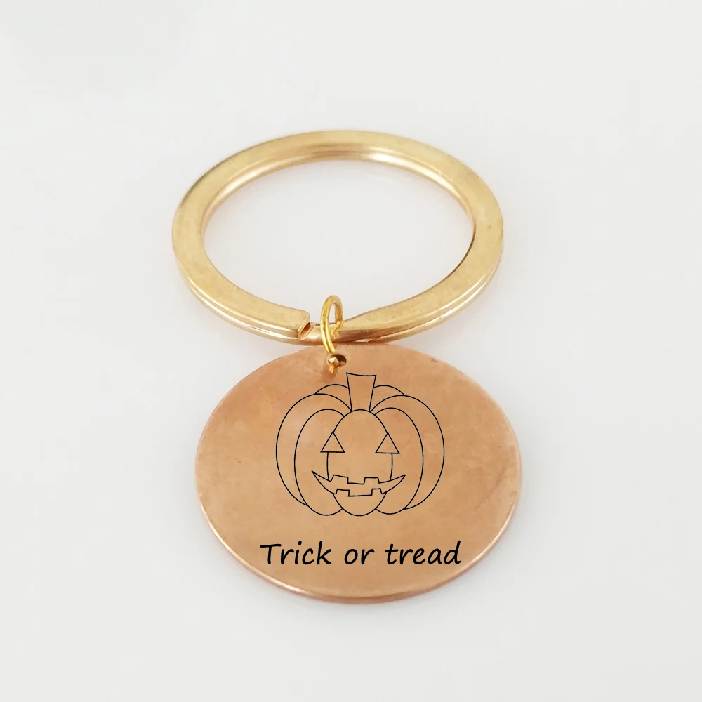 Funny Trick or tread Key Ring Stainless Steel Chain Jewelry Halloween Pumpkin Lantern Print Pendant Keychains for Children | Украшения и