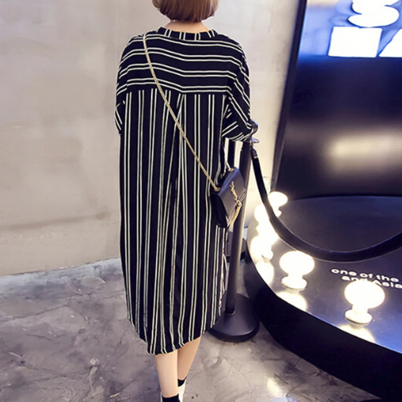 Черная рубашка M-5XL женское платье-халат корейское платье Багги свободного покроя