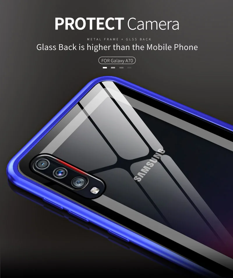 Роскошный металлический бампер для samsung Galaxy A70 чехол алюминиевая рамка с закаленным стеклом задняя крышка чехол для samsung Galaxy A70 чехол