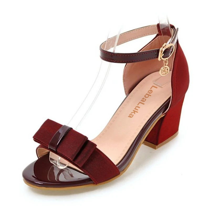 

Tuyoki Women Shoes Women Sandals Bowtie Bowknot Squared Heels Belt Ankle Wrapped Trend Fashion Casual Summer Shoes Size 32-43
