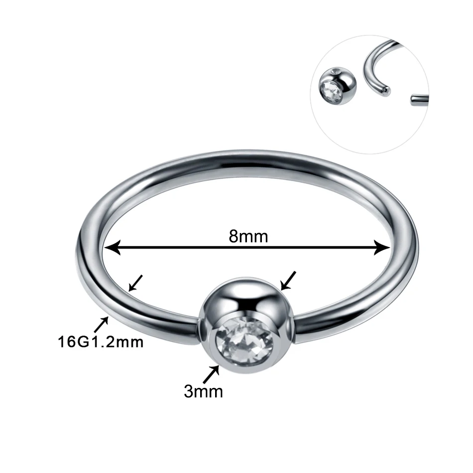 Round 16g 1.2x8x3mm G23 Титана Нос кольцо Круглый& плоский драгоценный камень дизайн прокалывание перегородки носа Daith пирсинг раковины Tragus серьги-спирали ювелирные изделия для тела - Окраска металла: Round 16g 1.2x8x3mm