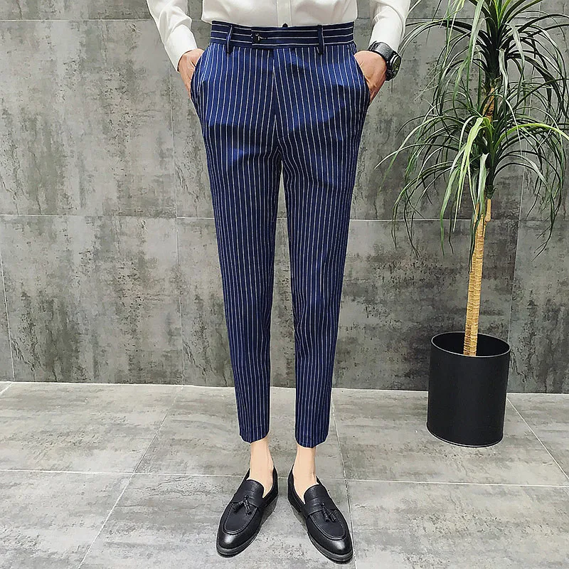 Роскошные брендовые новые модные мужские классические брюки в полоску длиной до