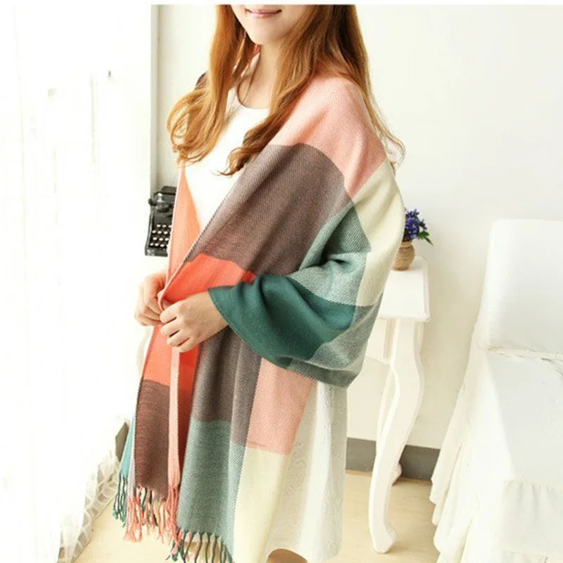 13 цветов осенне зимний женский клетчатый шарф очаровательный цвет клетчатые