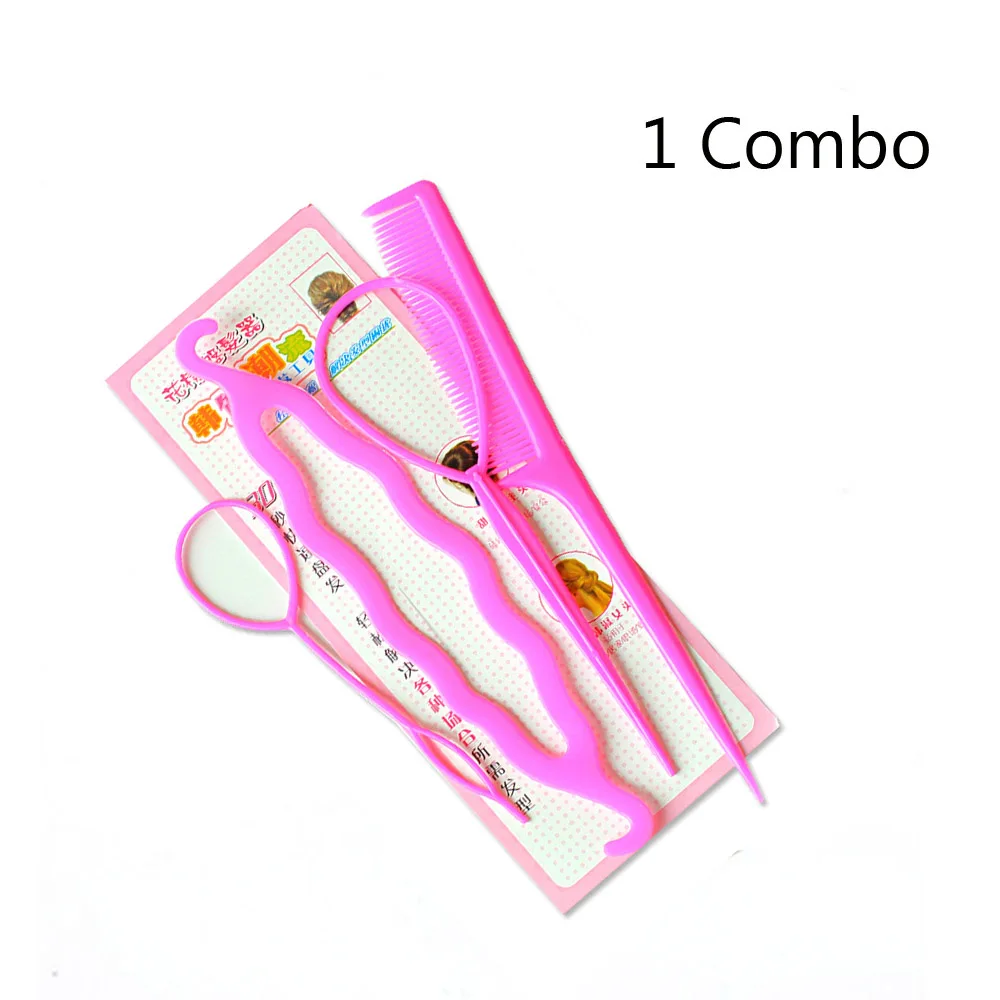 Pink 1 Combo Инструмент для скручивания волос, набор для вытягивания волос, заколка для укладки волос, гребень для укладки волос, инструменты для укладки волос, аксессуары для волос для девочек, 4 шт./комбо - Цвет: Pink 1 Combo
