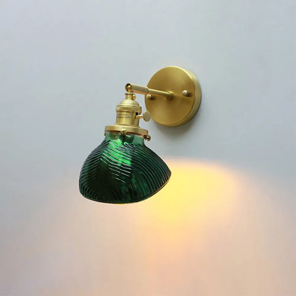 

Креативная настенная ретро-лампа из латуни и стекла, прикроватный настенный светильник для спальни, фоновая настенная лампа для коридора, зеркала, настенная лампа из зеленого стекла