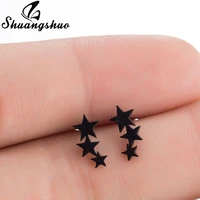 shuangshuo 3 star earrings black color stainless steel earrings punk stud earrings 2018 earings for women jewelry oorbellen