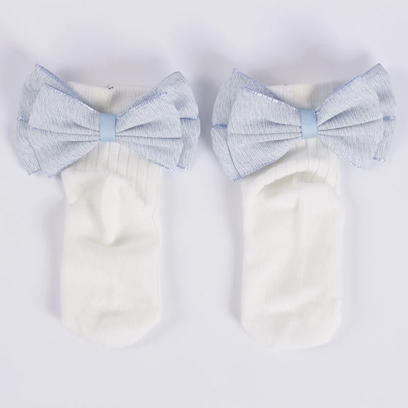 White Blue Bow Новые детские носки для девочек, носки с бантиками для младенцев, хлопковые носки до лодыжки, носки для маленьких девочек, носки принцессы - Цвет: White Blue Bow