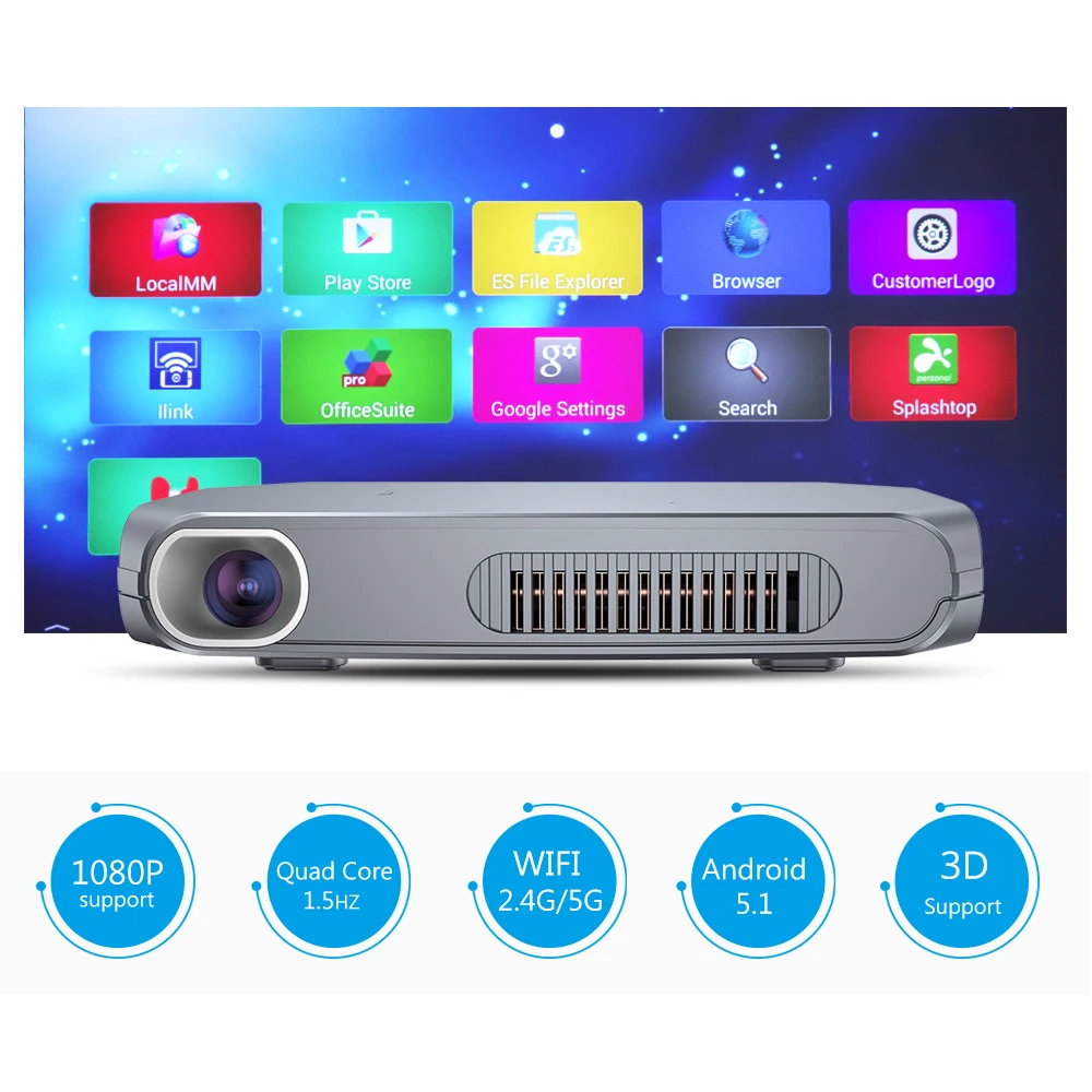 Rigal RD603 мини DLP проектор Android WiFi Bluetooth (опционально) светодиодный HD затвор активный