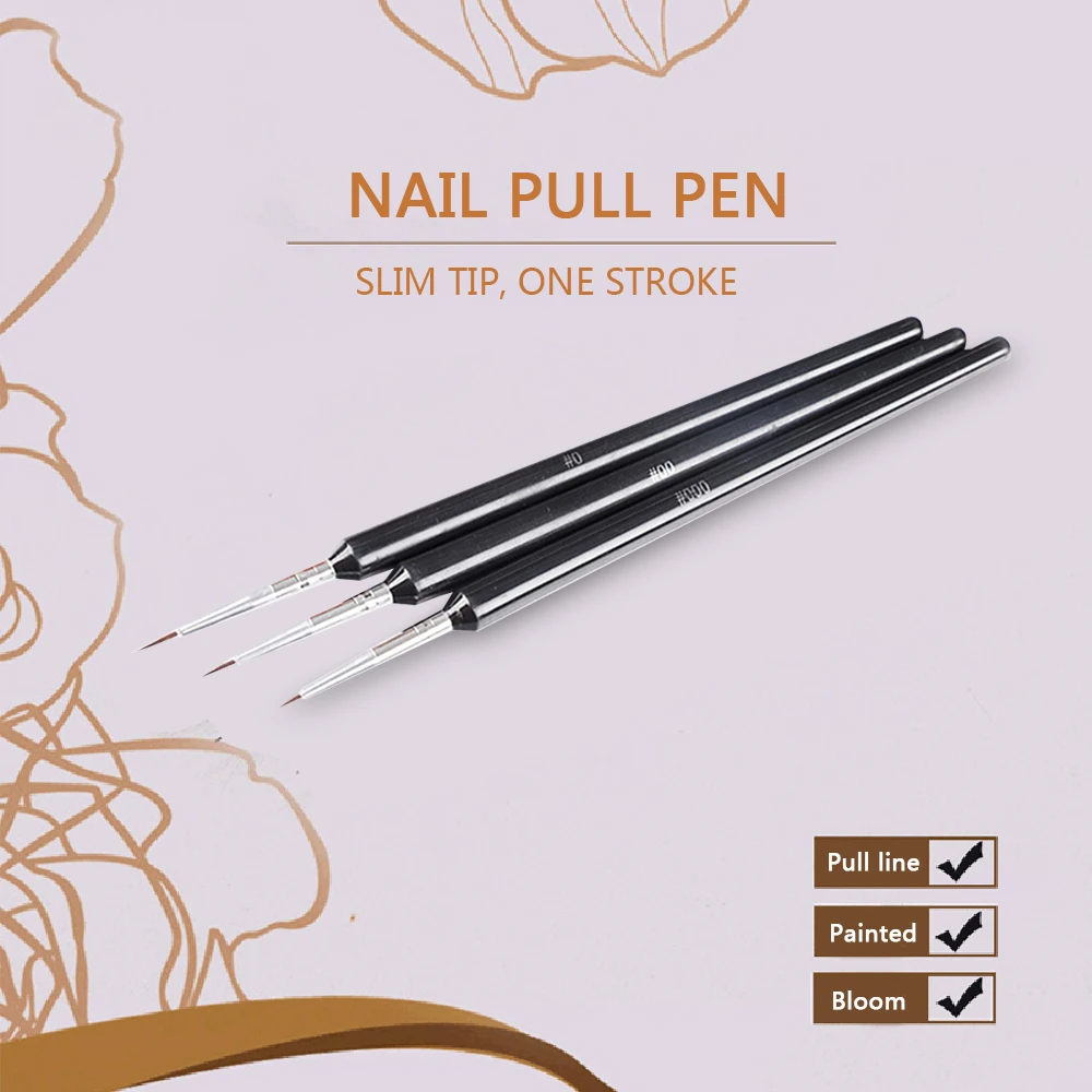 3pcs/set Nail Art Liner Painting Pen 3D Tips DIY Acrylic UV Gel Brushes Drawing Kit Flower Line Grid French Design Manicure Tool