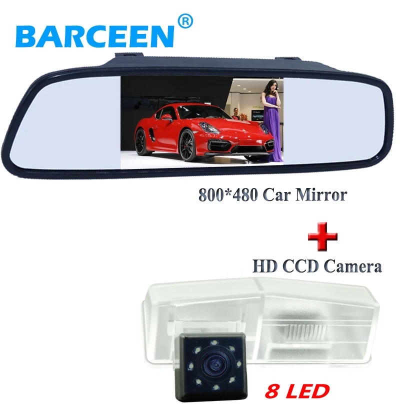 

water-proof car rear mirror monitor bring 4.3" lcd screen with 8 led 170 angle car auto backup camera for Toyota RAV4