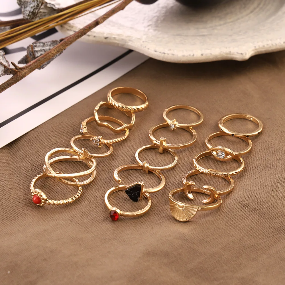 16 шт./компл. открытые золотые кольца в стиле ретро с черными треугольниками