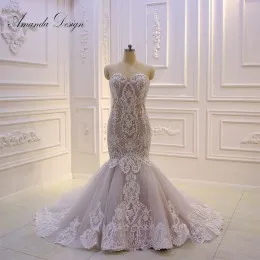 Шампанское Аманда дизайн hochzeitskleid Кружева с аппликацией и юбкой-годе Шампанское без бретелек свадебное платье - Цвет: Шампанское