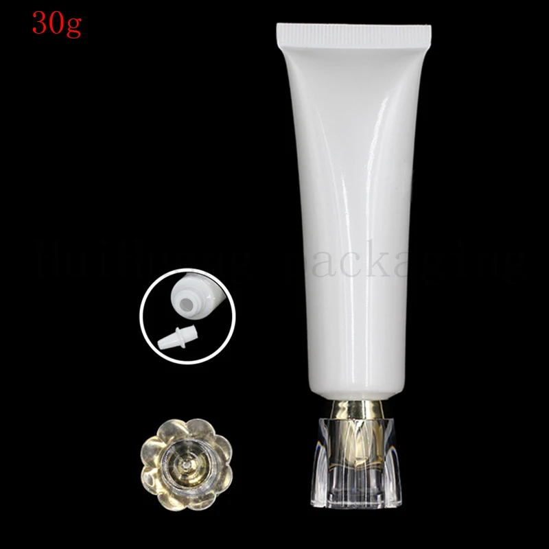 

30pcs/lot 30g white Empty Cosmetic Soft Tube Travel Makeup Container gold PMMA screw lid