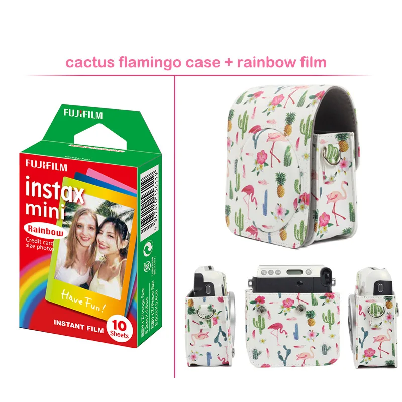 cactu flamingo kit 2 Geniune Fujifilm Instax Mini мгновенная цветная пленка с защитной из искусственной кожи чехол для камеры Сумка для Fuji Instax Mini 70 камера - Цвет: cactu flamingo kit 2