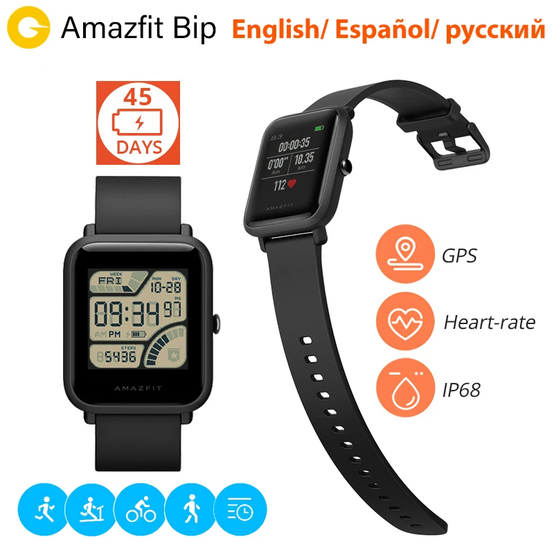 huami Amazfit Bip Смарт часы [русский] Спортивные часы темп Bluetooth 4.0 GPS смарт часы сердечного ритма 45 дней Батарея IP68