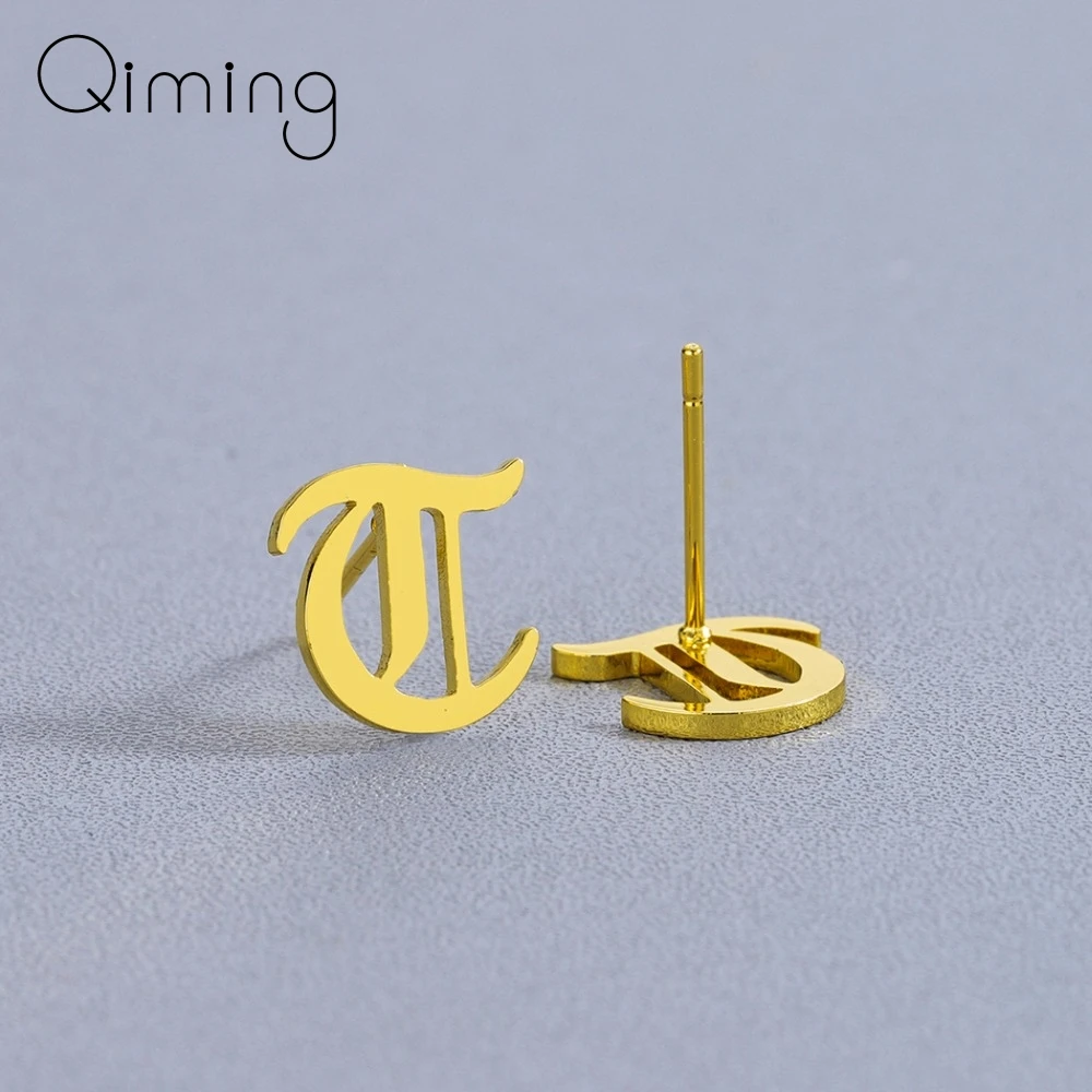 Женские и мужские серьги гвоздики с алфавитом розовые золотые серебряные