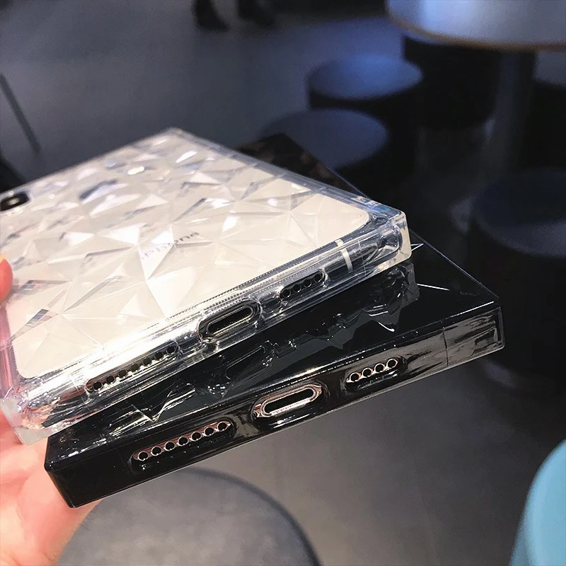 Чехол для телефона N1986N для iPhone 6, 6s, 7, 8 Plus, X, XR, XS Max, модный, с алмазной текстурой, квадратный дизайн, прозрачный, мягкий, ТПУ, для iPhone X, Fundas